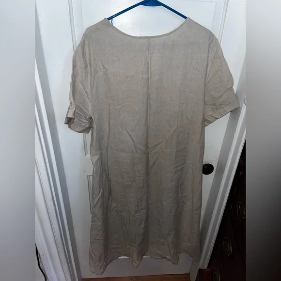 Minibee Women's Embroidered Linen Dress Summer A-Line Sundress Hi Low Tunic - Picture 7 of 9